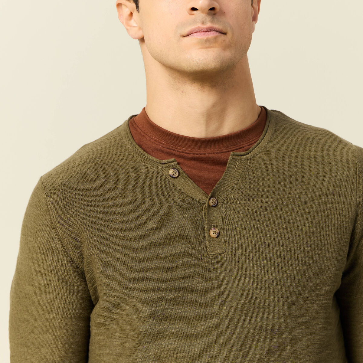 Pull manches longues vert kaki homme