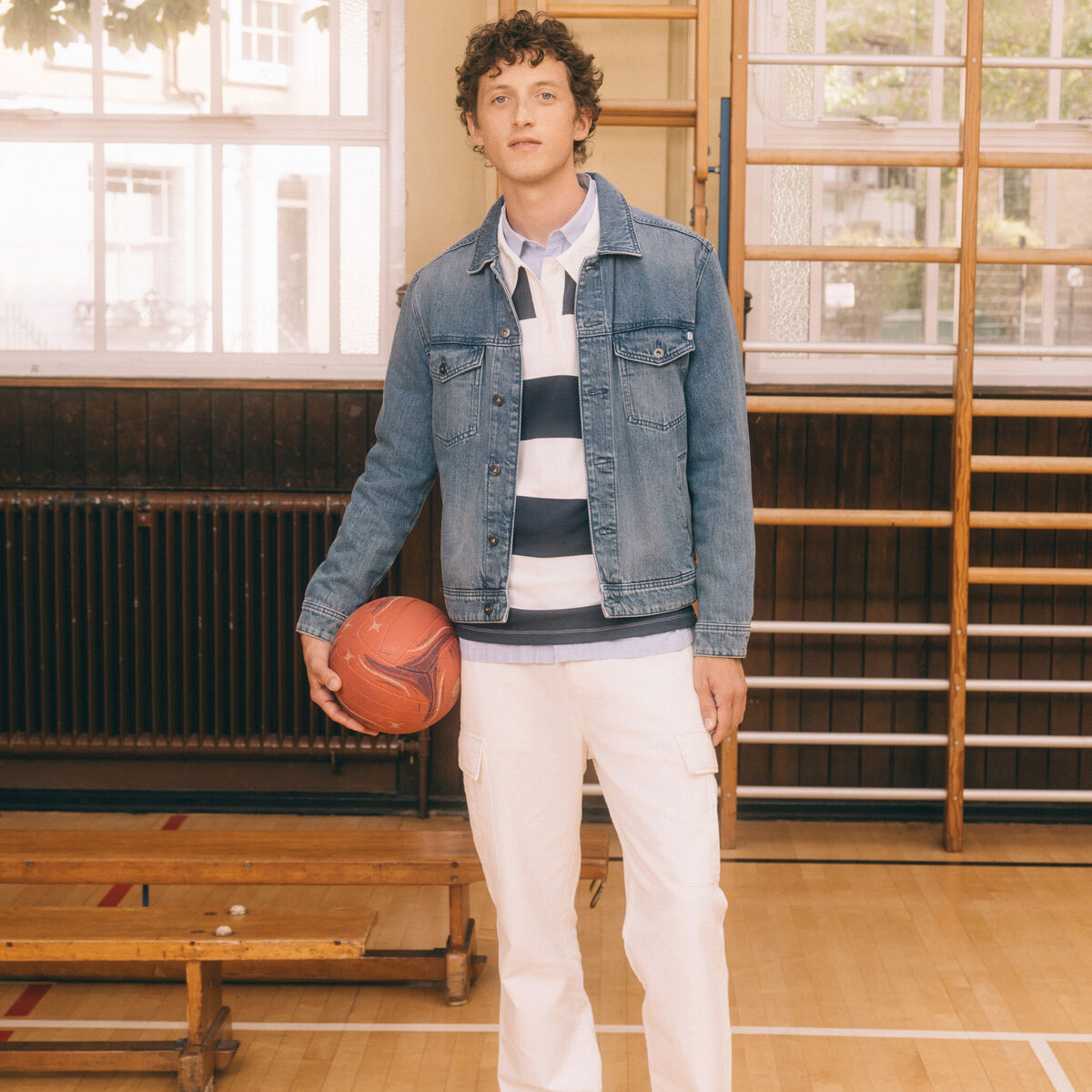 Veste droite en jean denim double stone homme