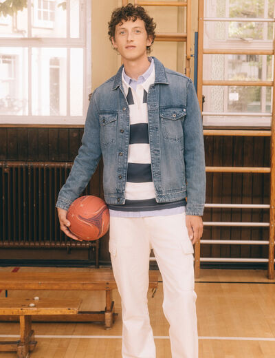Veste droite en jean denim double stone homme