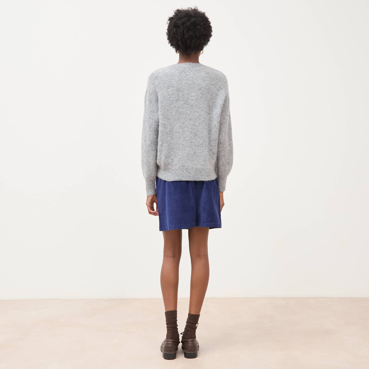 Pull droit col rond manches longues gris femme