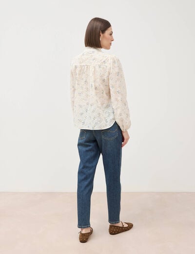 Chemise manches longues col mao bleu femme
