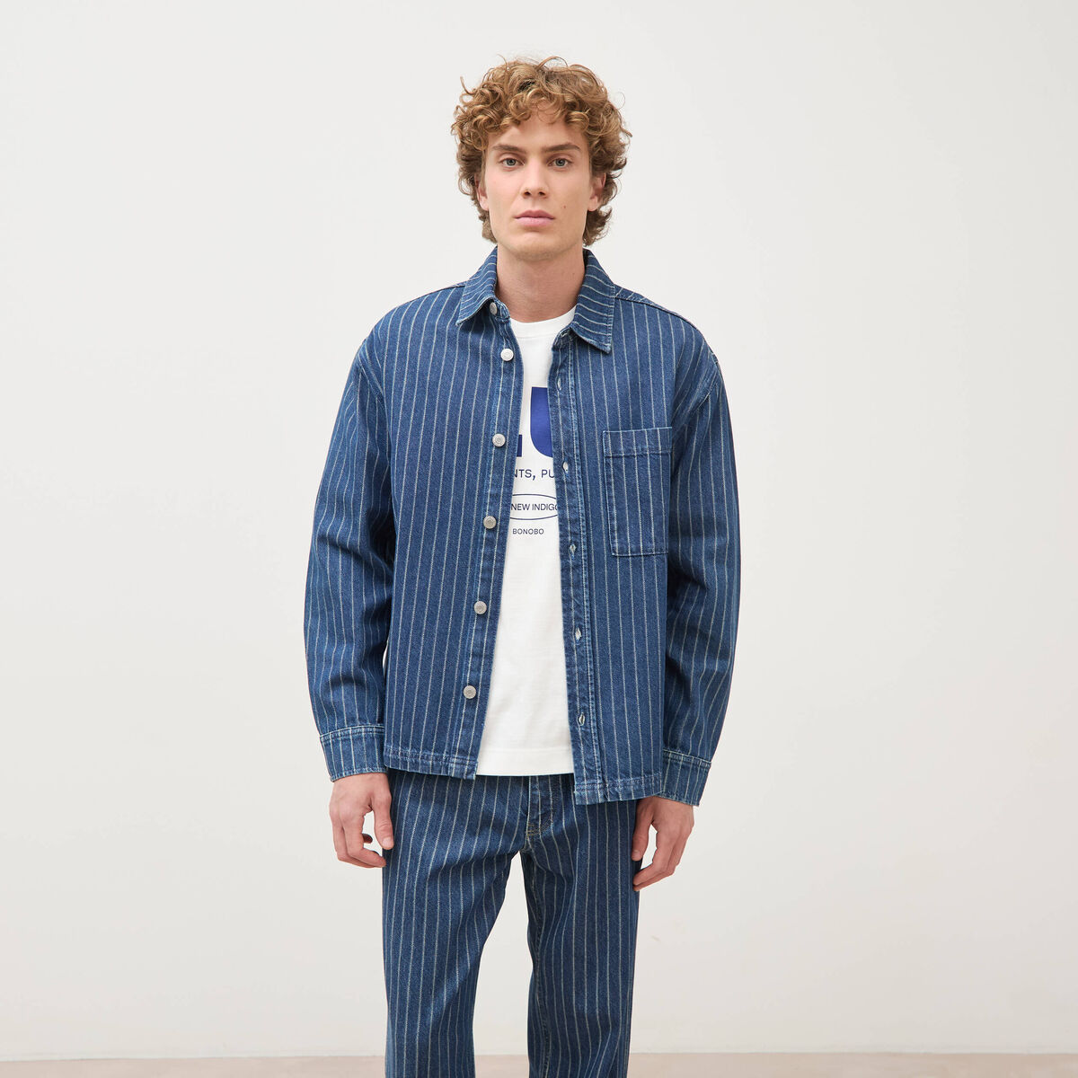 Surchemise oversize en jeans coton denim stone homme