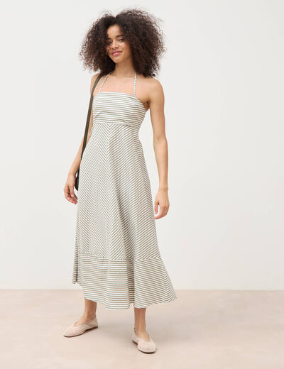 Robe longue &eacute;vas&eacute;e &agrave; bretelles bleu gris femme