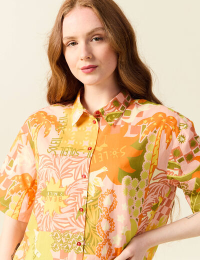 Chemise manches courtes orange corail femme