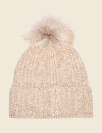 Bonnet avec pompon marron clair femme