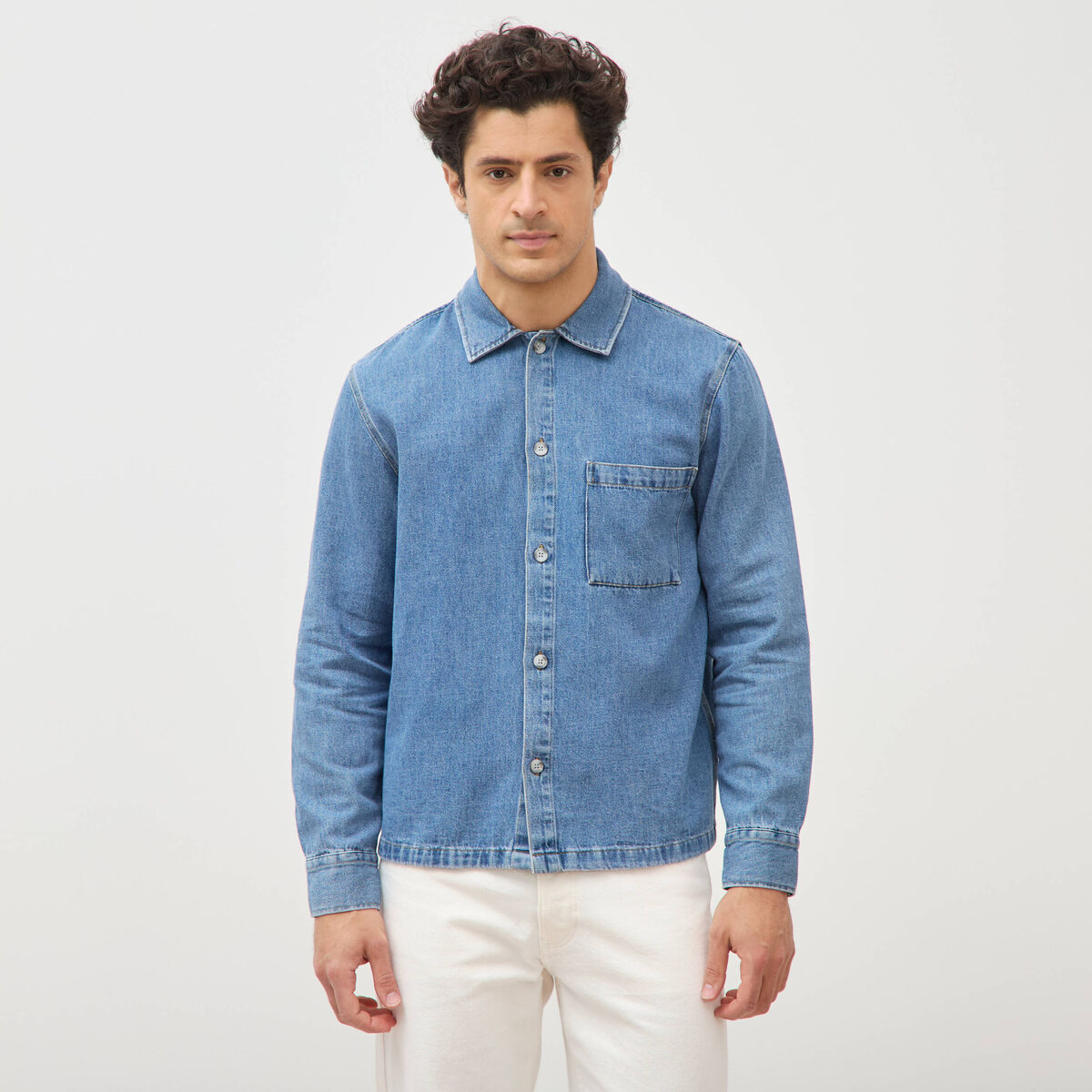 Chemise manches longues en jeans denim bleach homme