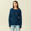 Pull manches longues col rond bleu canard femme