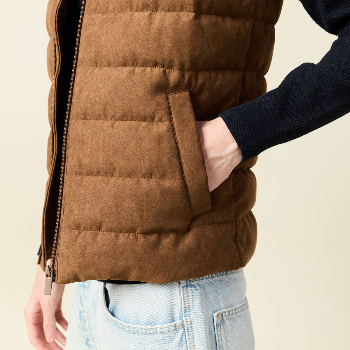 Doudoune sans manches doubl&eacute;e marron homme