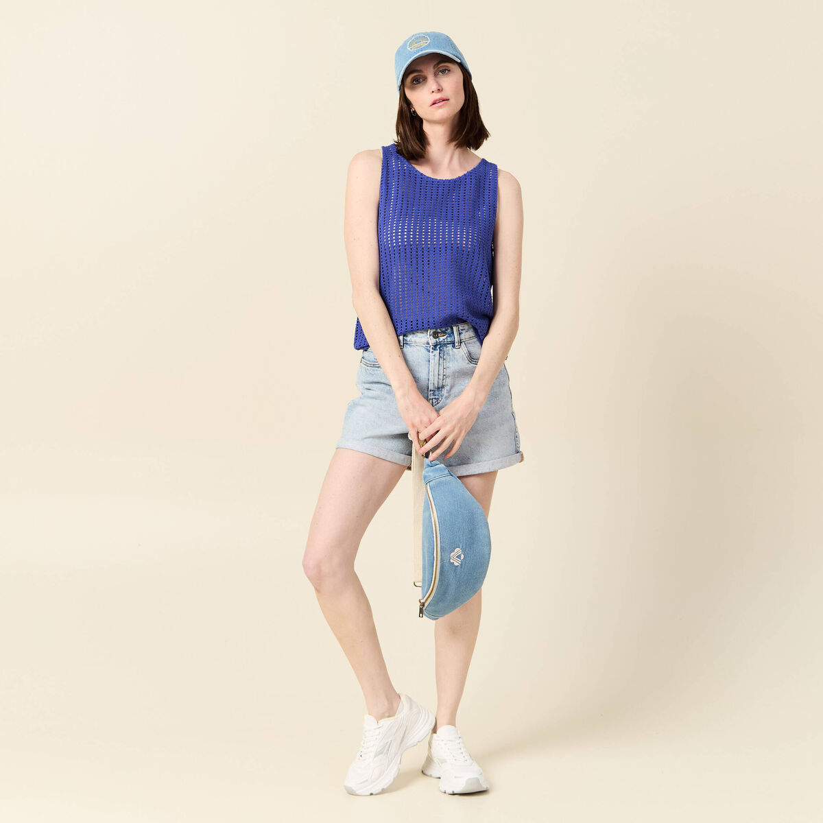 Débardeur sans manches ajouré bleu violet femme
