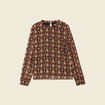 Blouse cintr&eacute;e manches longues col rond camel femme