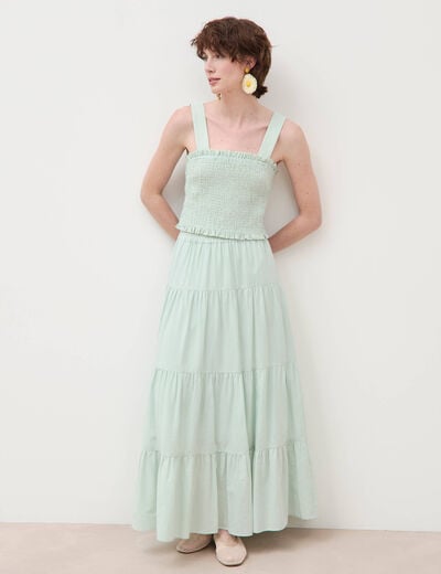 Jupe longue &eacute;vas&eacute;e en coton doubl&eacute;e vert pastel femme