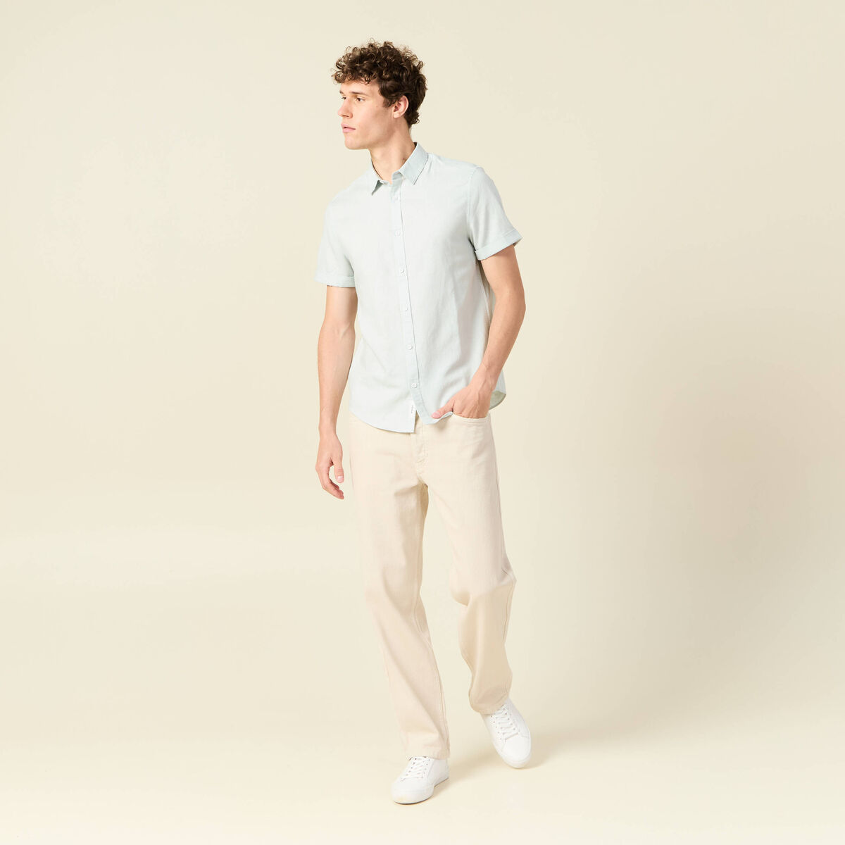 Chemise manches courtes vert olive homme