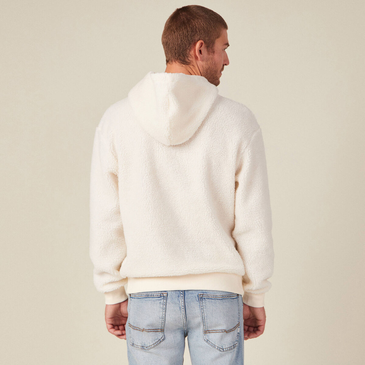 Sweat à capuche sherpa ecru homme