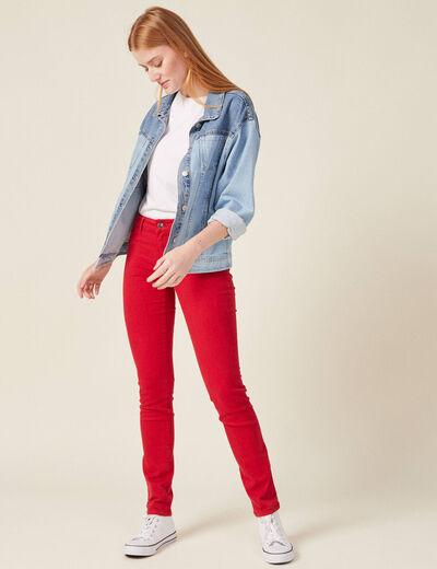Pantalon slim rouge foncé femme