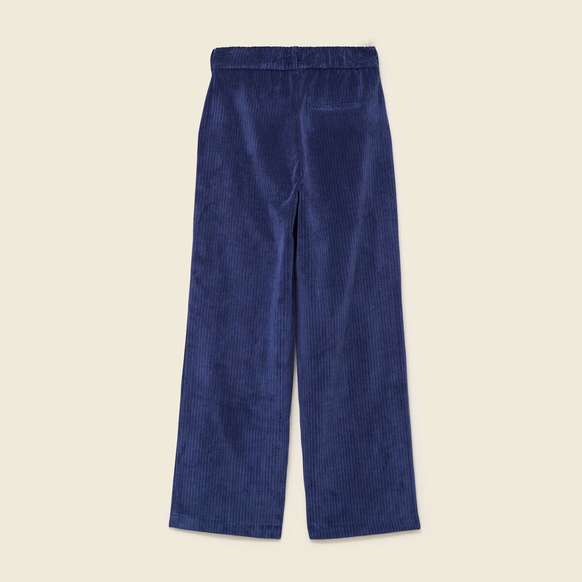Pantalon large taille haute en velours bleu marine femme