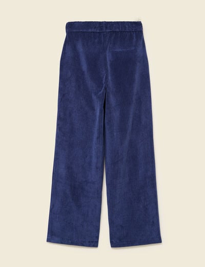 Pantalon large taille haute en velours bleu marine femme