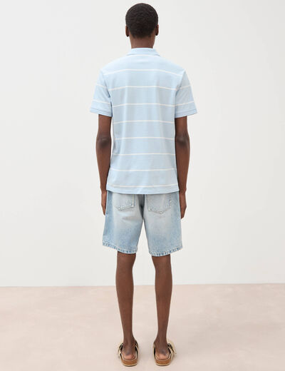 Polo ray&eacute; cintr&eacute; manches courtes bleu ciel homme