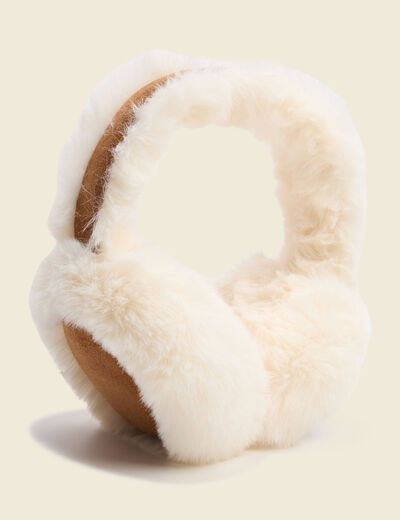 Cache-oreilles sherpa marron cognac femme