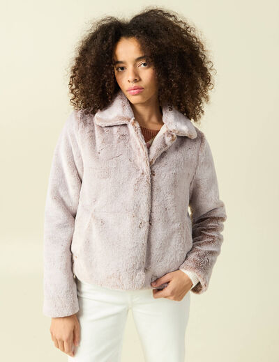 Manteau droit court col classique beige femme