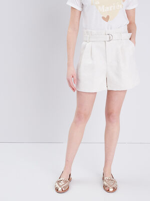 Short paperbag ceinture ecru femme