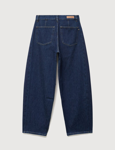 Jeans barrel taille haute broderie denim brut clean femme
