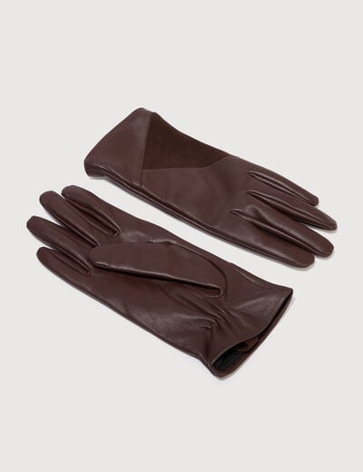Gants en cuir marron fonc&eacute; femme