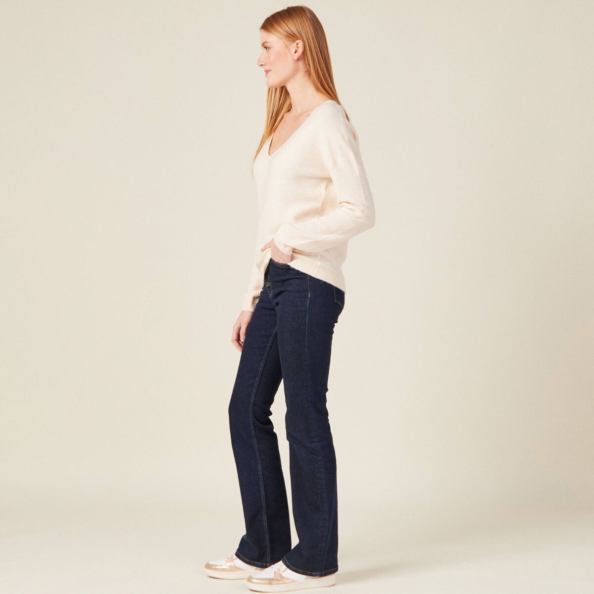 Pull manches longues ecru femme