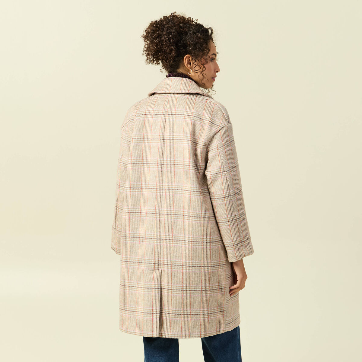 Manteau droit long col tailleur rouge clair femme