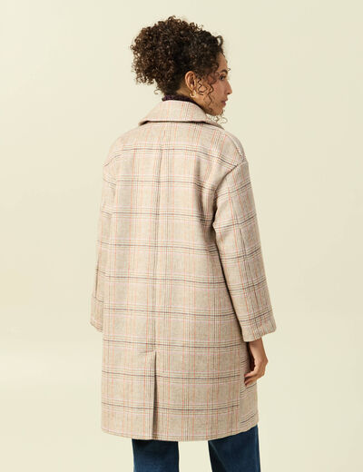 Manteau droit long col tailleur rouge clair femme
