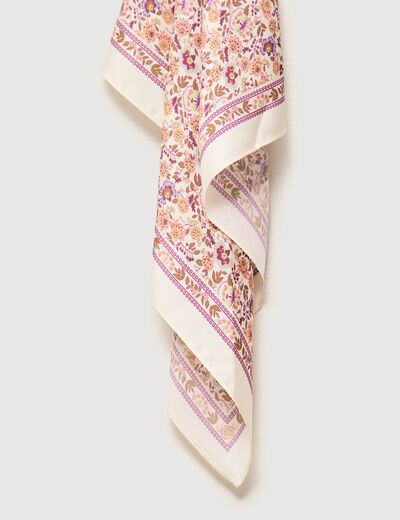 Foulard carr&eacute; satin ecru femme
