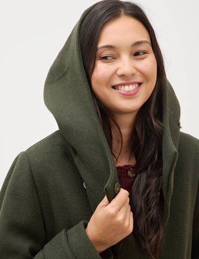 Caban oversize court &agrave; capuche vert olive femme