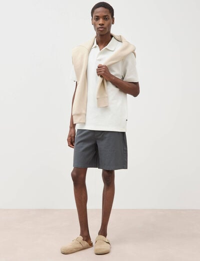 Polo manches courtes col cubain ecru homme