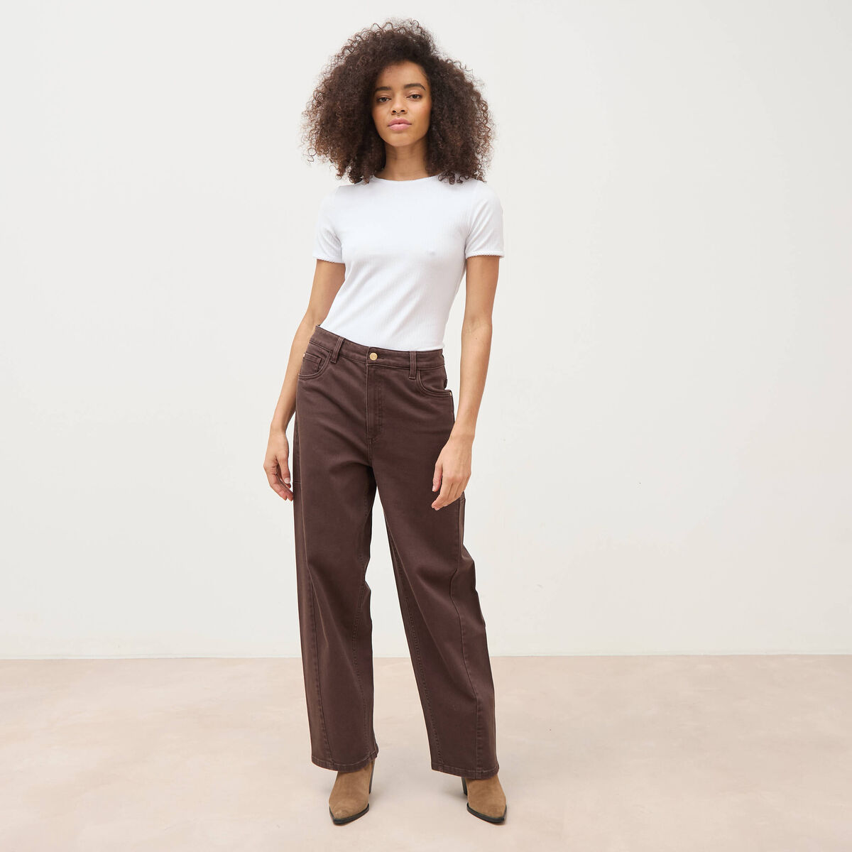 Jeans ample taille standard marron femme