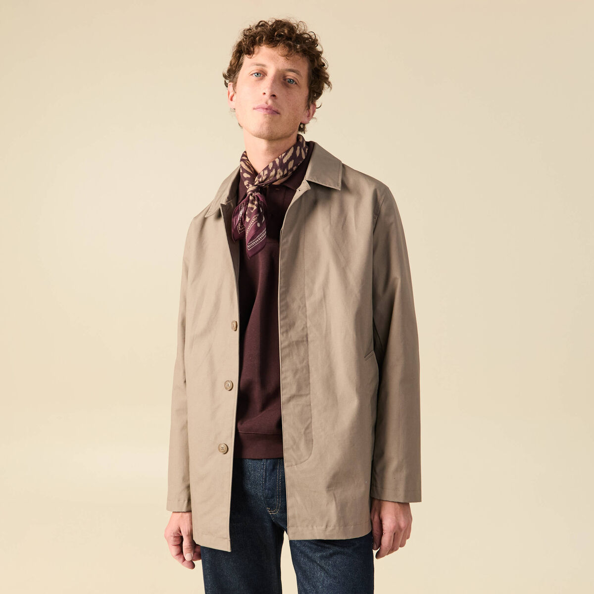 Trench en coton doubl&eacute; taupe homme