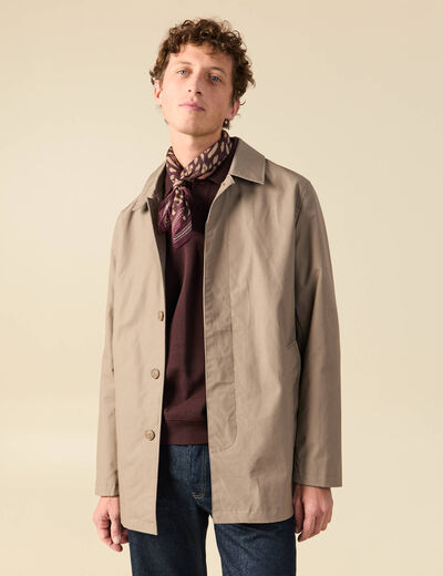 Trench en coton doubl&eacute; taupe homme