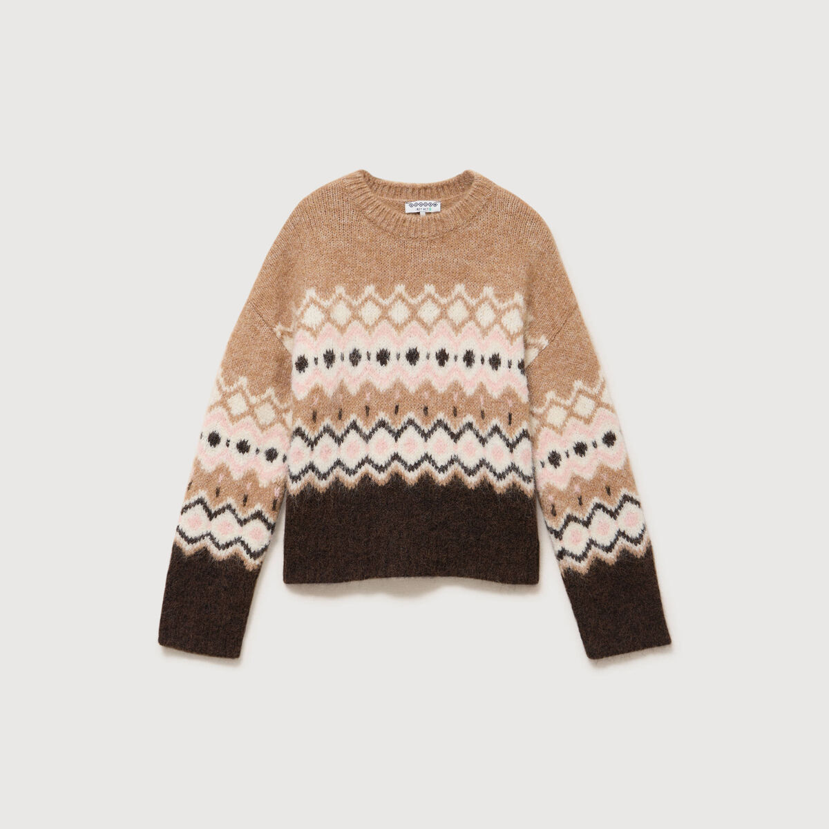 Pull droit col rond manches longues marron femme