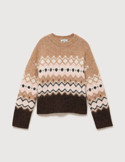 Pull droit col rond manches longues marron femme