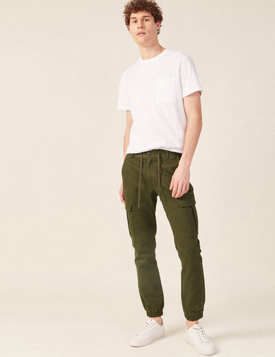 Pantalon cargo taille à cordon vert kaki homme