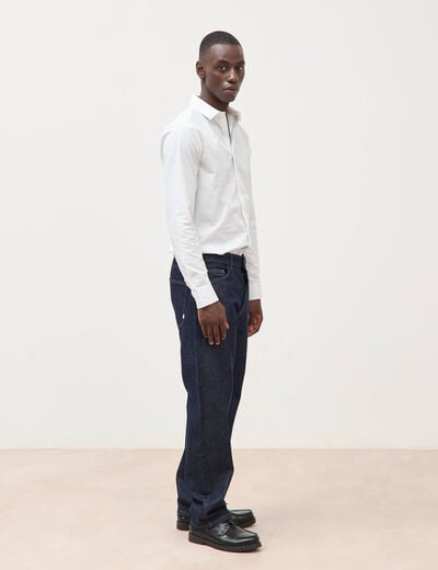 Chemise cintr&eacute;e en coton manches longues bleu homme
