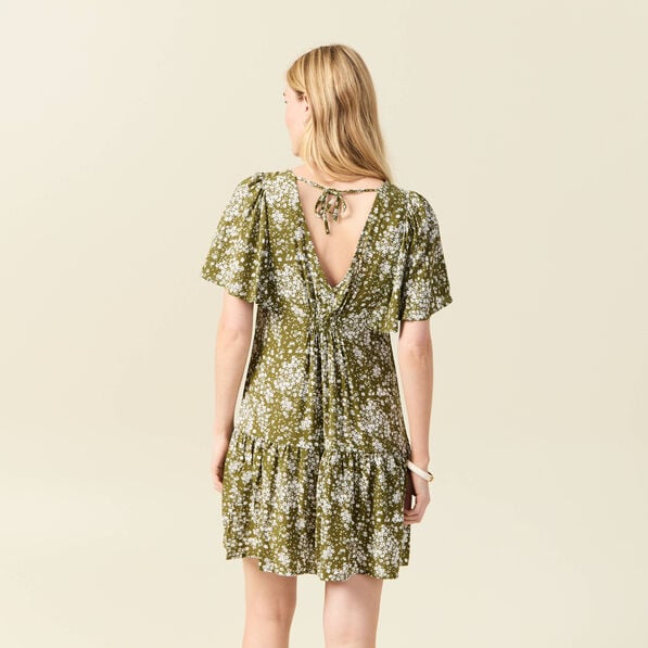 robe evasee manches courtes vert olive femme Robe évasée manches courtes vert olive femme