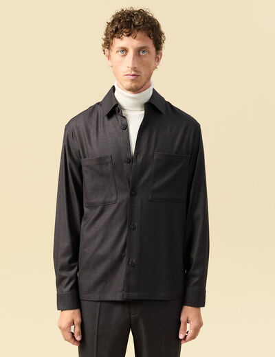 Surchemise col classique manches longues gris fonc&eacute; homme