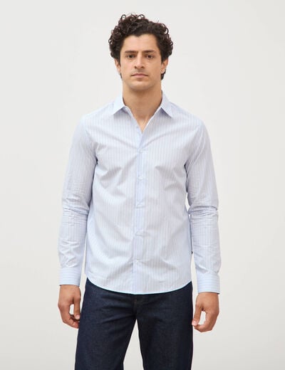 Chemise col am&eacute;ricain manches longues bleu ciel homme