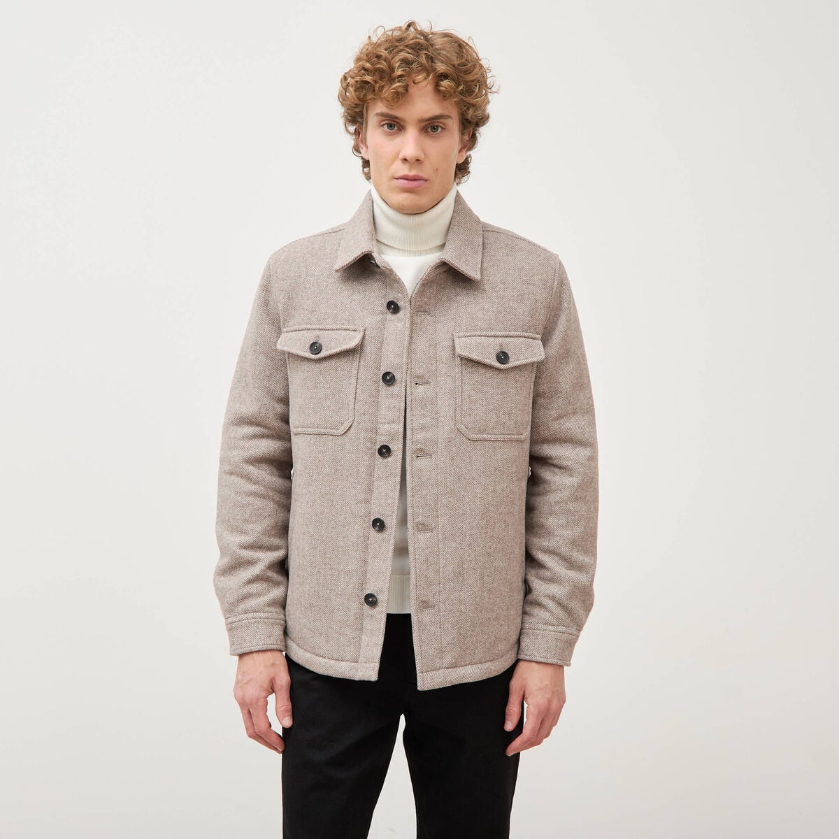 Surchemise boutonn&eacute;e beige homme