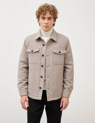 Surchemise boutonn&eacute;e beige homme