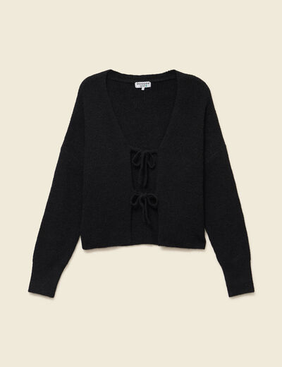Gilet col V manches longues n&oelig;uds noir femme