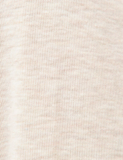 T-shirt cintr&eacute; col rond manches longues beige femme