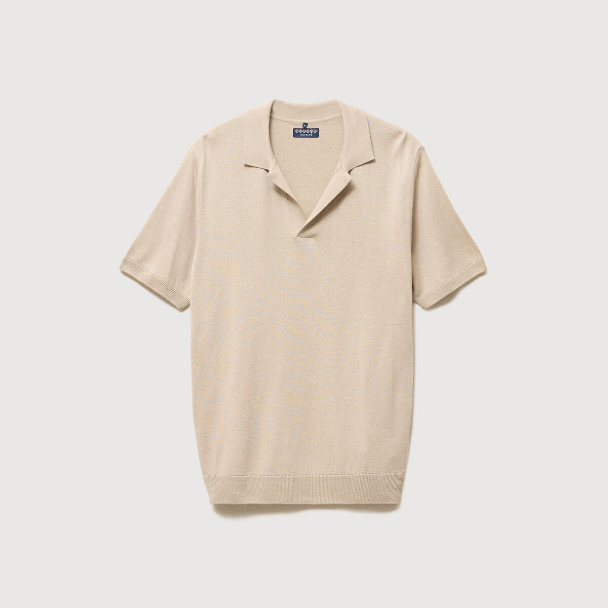 Polo manches courtes col cubain beige homme