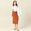 Jupe longue ajust&eacute;e en tricot orange fonc&eacute; femme