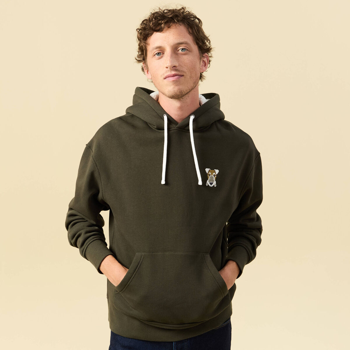 Sweat effet polaire manches longues vert kaki homme