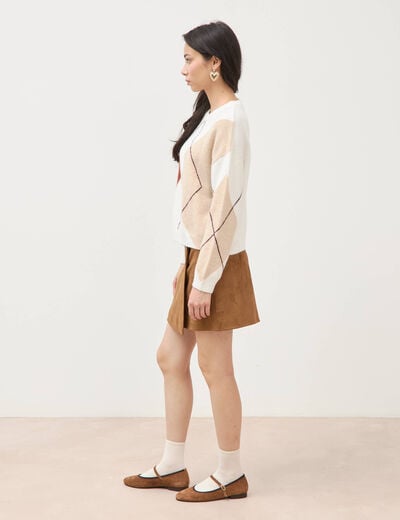Pull col rond manches longues ecru femme